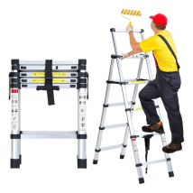 Einfeben - Echelle Télescopique 1.4m+1.7m jusqu'à 150 kg Escabeau stable en aluminium Multi-Fonction