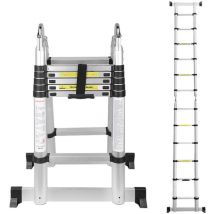 Einfeben - Echelle Télescopique 1,9+1,9m Silber Échelle pliante télescopique pliable extensible Échelle droite simple charge max. 150 kg