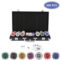 Einfeben - Jetons de poker boîte en métal Malette Poker 300 Jetons Poker Ensemble en Aluminium-Noir