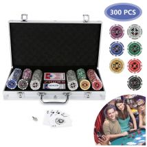 Einfeben - Jetons de poker Jetons laser argent Mallette de poker Set de poker Boîte métallique Profi 300 jetons