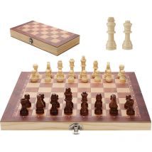 Einfeben - Jeu d'échecs fait à la main jeu d'échecs pliable table d'échecs en bois 3 in1 2929CM