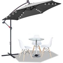 Einfeben - 300cm Alu Parasol avec LEDParapluies de jardin avec manivelle Parasols de balcon UV30+ Protection solaire Parasols de jardin, Gris
