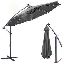Parasol avec led 350 cm Parasol de plage Parasol de marché Parasol de jardin Parasol de terrasse Rond UV30+, Gris