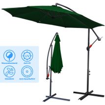 Einfeben - Parasol 350 cm Vert - avec manivelle & support - protection uv hydrofuge pliable - Parasol de plage marché