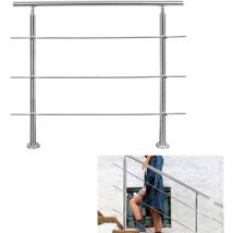Rampe d'escalier acier inoxydable main courante balustrade Garde-corps argenté 150 cm 3 crossbars
