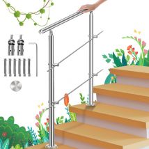 Einfeben - Rampe d'escalier acier inoxydable main courante balustrade Garde-corps argenté 150 cm 2 crossbars