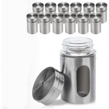 Einfeben - Shaker à épices 12 pièces Bocaux à épices rangement en acier inoxydable pour shaker à épices avec fenêtre de visualisation et contrôle de