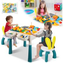 Einfeben - Table d'activités pour enfants avec 2 chaises ,251 pièces de briques double face Table d'activités multifonctionnelle Set pour enfants