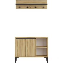 Schuhregal und Garderobe Rebecca Mobili Roka 68,5x90x35 Spanplatte PVC Hell Eiche Dunkelgrau Modern SET 2 Stück