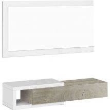 Eingangsschrank Mcallen, Flur mit Spiegel, Flurmöbel mit Schublade, Taschenentleerer für Wohnungen, cm 95x26h69, Weiß und Eiche