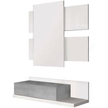 Schrank für die Eingangshalle Erie, Abgehängte Eingangshalle mit Spiegel, Schrank mit Schublade für den Eingang, cm 75x29h90, Weiß und Zement
