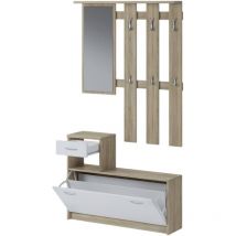 Calitan - Eingangsmöbel Sargassi, Moderner Eingang, Wandgarderobe, Multifunktions-Aufbewahrungskonsole, 100x26h190 cm, Weiß und Eiche