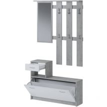 Calitan - Eingangsmöbel Sargassi, Moderner Eingang, Wandgarderobe, Multifunktions-Aufbewahrungskonsole, 100x26h190 cm, Weiß und Zement