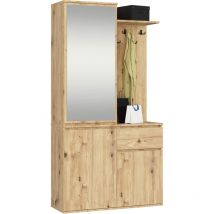 Akord - Eingangsmöbel-Set entro mit Kleiderschrank und Spiegel Eiche Artisan 3 Türen 1 Schublade 7 Einlegeböden 95x35x183 cm