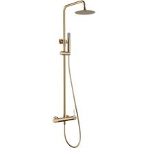 Imex Set Duscharmatur Serie Line Aus Messing Mit Gebürsteter Gold-pvd-oberfläche Extraflacher Duschkopf Ø20 Cm Aus Edelstahl S304 Ausziehbare 