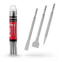 Einhell - Set de 3 burins sds Plus, 250 mm (burin pointu, burin plat de 20 mm de large, burin de bêche de 40 mm de large en acier 40Cr)