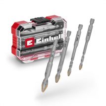 Einhell - Set tc xs-case Coffret de 4 forets à carrelage hm (en acier à outils, plaquette en métal dur spécialement affûtée, pointe de centrage, tige