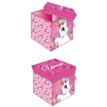 Einhorn Aufbewahrungsbox mit Sitzfunktion zusammenklappbar – 30x30x30 cm für Kinderzimmer