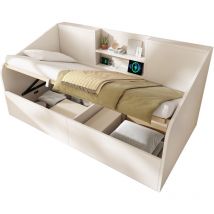 Einzelbett 90x190 Cm Mit Hydraulisch Absenkbarer Box, Weiß