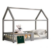Einzelbett 90x200 Cm Mit Gestell Aus Massivholz, Grau