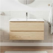 80cm Waschtisch Eiche-optik Mit Becken & Chrom-armatur Sorrento