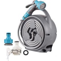 Einziehbare Gartenschlauchtrommel 53 ft Schlauchtrommel mit verstellbarer 7-Funktions-Sprühdüse/Adaptern, manuellem Rückspulsystem für die