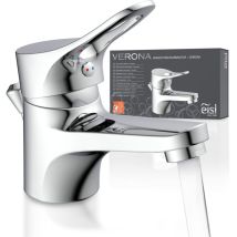 EISL Waschtischmischer VERONA – Verchromt – Messing – Geräuscharme 40 mm Kartusche – Flexible Anschlussschläuche – 14 x 4,6 x 11,3 cm