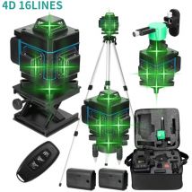 Ej.life - Niveau Laser 16 Lignes IP54 Niveau à Bulle, Batterie x 2, avec Trépied Télescopique pour Pose de Carrelage, Kit Laser en Croix Vert pour