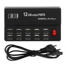 Ej.Life Steckdosenleiste Überspannungsschutz 12 Multi Ports Schnellladegerät USB-Station 100-240 v Internationaler USB-Ladehub Kabel Flachstecker für