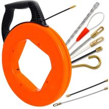 Ej.life - Tire-câble 30 m - Spirale de qualité supérieure avec 6 adaptateurs - Fil de traction pour tubes vides avec câble incassable [4 mm]