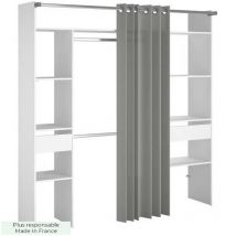 Dressing avec rideau - 2 tiroirs et 2 colonnes - Décor Blanc - l 198 x p 40 x h 203 cm - artic - Ekipa