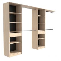 Dressing extensible Ekipa 2 colonnes avec 2 tiroirs et 10 étageres + 4 penderies - Décor chene