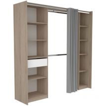 Ekipa - Kit Dressing - 2 Colonnes - 1 tiroirs - 10 étageres - Décor Chene dakota blanc - 198 x 200,3 x 50 cm - garance