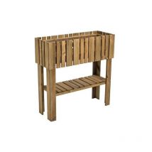 Carré potager surélevé avec étagere en pin fsc teinté brun - 39 l - 78 x 29 x 79 cm - Ekju