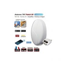 Elap - Antenne tv tnt extérieure blanc uhf Patch 50 hd Connect 4G 5G lte 700 3 sorties, alimentation amplificateur intégré gain 50 dB