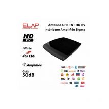 Tonna - Antenne uhf tnt hd tv Intérieure Amplifiée Elap Sigma - Très Haut Gain 50 dB, Amplificateur intégré, Bande passante filtrée 4G