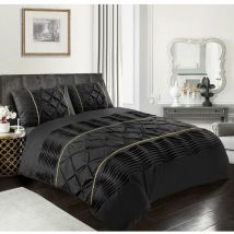 Eleanor Lux Pintuck Duvet Cover Set Black Double Gold Laced