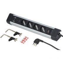 61918 Multipresa Scrivania 4 Posti Polivalenti, Schuko + 10/16 a, con 3 usb (2 usb a 3.0A + 1 usb c 20W Power Delivery), Cavo H05VV-F 3G.1 lunghezza