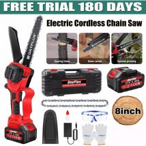 Day Plus - Electric Cordless Chainsaw 8INCH Saw Wood Pruning Cutter w/ Battery Rechargeable