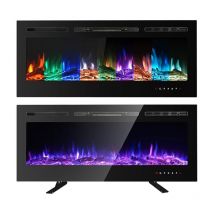 40 Inch Simulated Flame Electric Fireplace, Touchscreen Glass Panel & Remote Control, with Nine Adjustable Flame Colours, Freestanding Wall Mounted