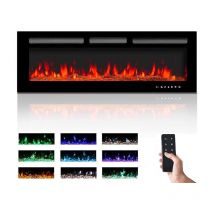 50-Inch High-Simulation Flame Electric Fireplace Remote Control and Touchscreen Glass Panel Nine-Colour Adjustable Flame Freestanding Wall Mount with