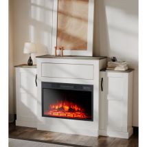 150 cm Modern Fireplace tv Stands in White - Equipped with Fireplace Remote Control, Adjustable 3D Realistic Flame, Adjustable Thermostat, and Energy