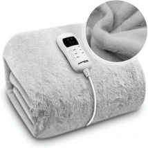 Dreamcatcher - Electric Blanket Faux Fur Heated Throw Blanket 160x130cm Machine Washable Thermal & Timer 9 Heat Settings Light Grey