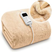Dreamcatcher - Electric Blanket Faux Fur Heated Throw Blanket 160x130cm Machine Washable Thermal & Timer 9 Heat Settings Natural