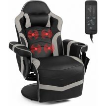 COSTWAY Massage Gaming Chair, Ergonomic High Back Swivel Racing Chair with Footrest, Headrest and Cup Holder, PU Leather Adjustable Recliner Computer