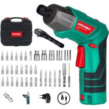 Electric Screwdriver, 6N·m Max Torque HYCHIKA Cordless Screwdriver 2000mAh 3.6V with 36 Accessories, LED Light and Rear Flashlight, Ratchet Wrench