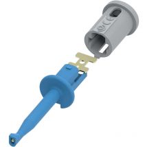 Prüfspitze Blau – 47 mm Länge – Hakenbreite 1 mm – Max. Spannung ≤30 VAC – Max. Strom 6 A – Messing vergoldet