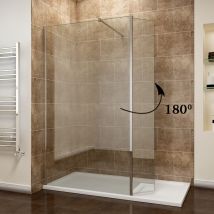 1000mm Frameless Wet Room Shower Screen Panel 8mm Easy Clean Glass Walk in Shower Enclosure with 1500x800mm Tray + 300mm Return Panel and Support Bar