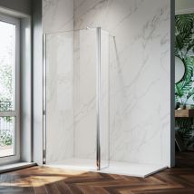 ELEGANT 1100mm Walk in Shower Screen Glass Panel + 300mm Return Panel + 1600x700 mm Slip-Resistance Shower Tray, 8mm Easy Clean Glass Wet Room Shower