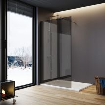 1200mm Grey Shower Cubicle 8mm Tempered Glass Walk in Wet Room Shower Enclosure with 1200x700mm Shower Tray and 90mm Waste Trap - Elegant